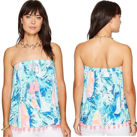 Lilly Pulitzer Palma Tube Top Hay Bay Bay Sailboat Tassel Strapless Womens Small - Picture 1 of 10